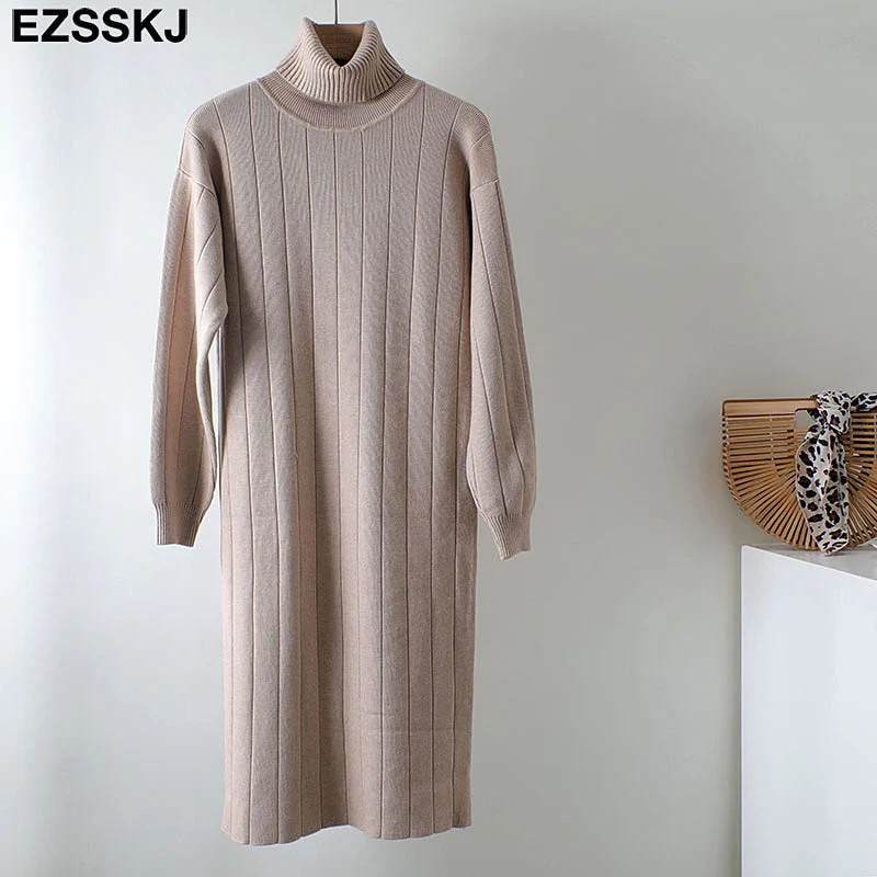 Christmas Gift Deanwangkt Autumn Winter long thick Sweater Dress Women turtleneck long Sleeve straight maix Dress female girl warm long dress - Deanwangkt
