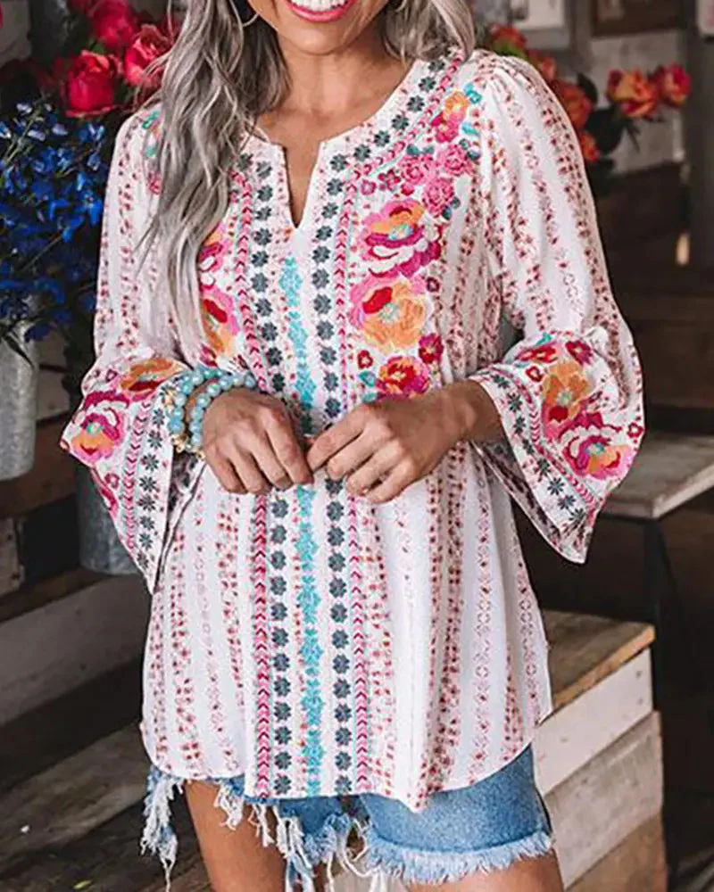 Deanwangkt - Floral print top with flared sleeves - Deanwangkt