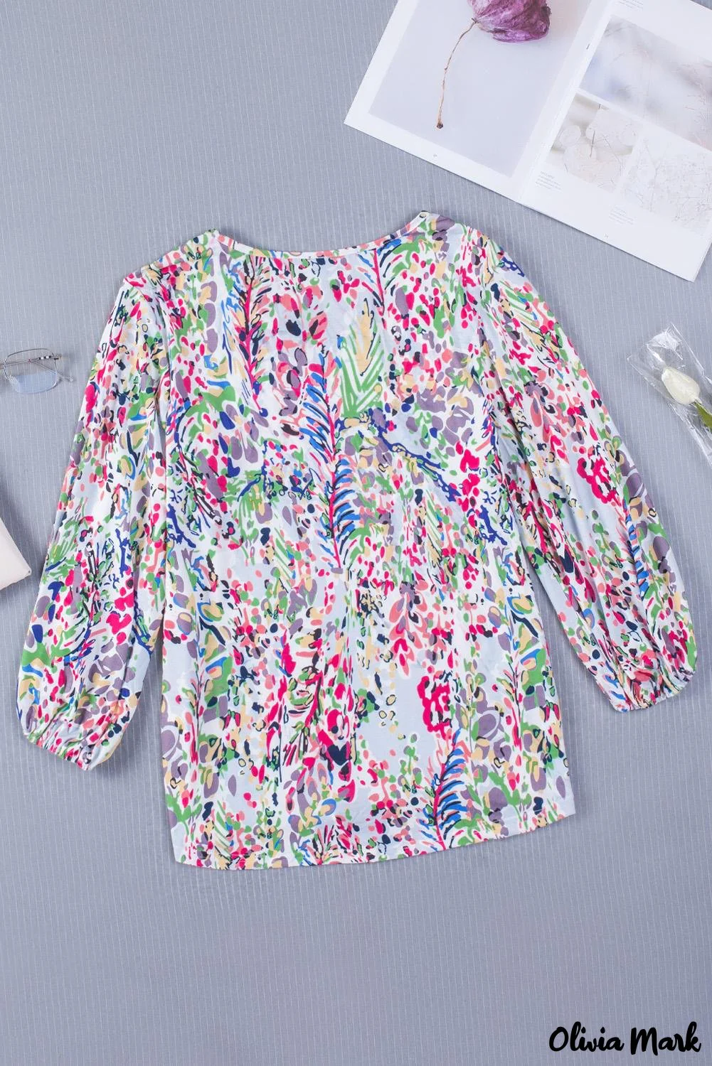 Deanwangkt - Green Floral Print Puff Sleeve Loose Blouse - Deanwangkt