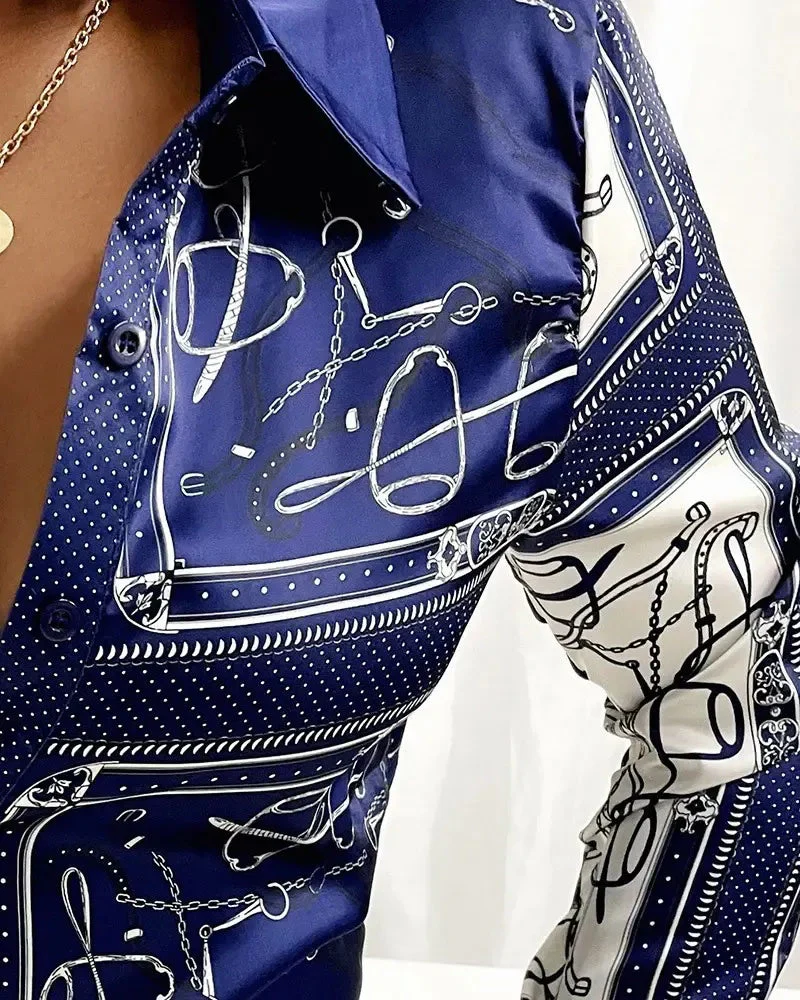 Deanwangkt - Scarf Print Button-Up Long Sleeve Shirt - Deanwangkt