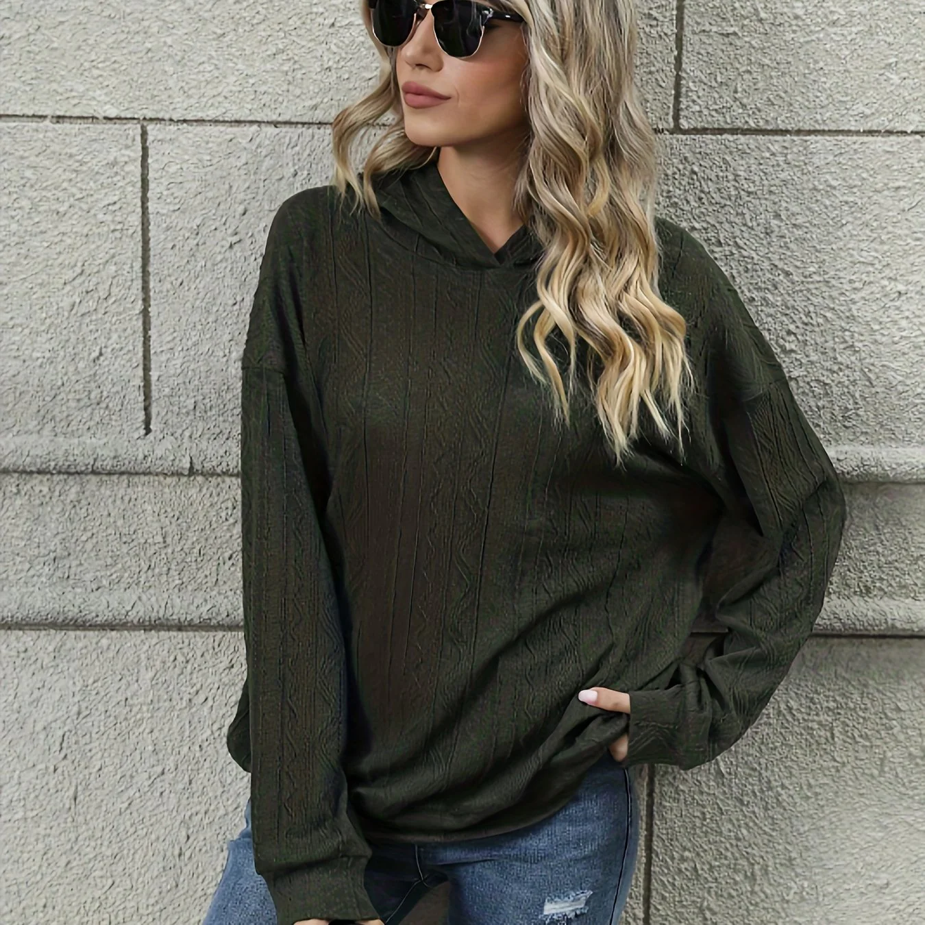 deanwangk Solid Drop Shoulder Hoodie, Casual Long Sleeve Hoodies Sweatshirt, Women's Clothing - Deanwangkt