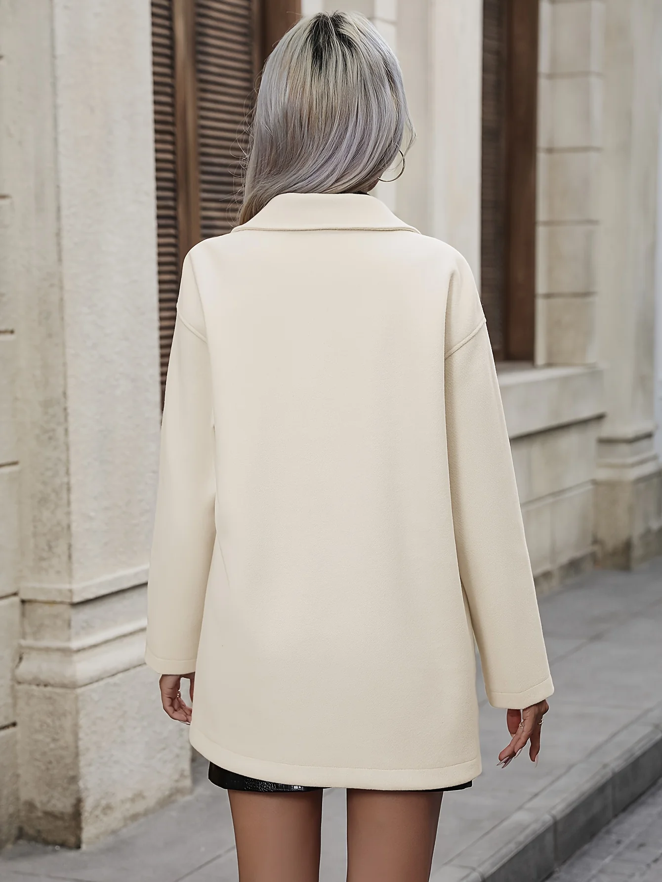 deanwangkt-1  Double Breasted Solid Overcoat, Elegant Lapel Long Sleeve Outerwear, Women's Clothing - Deanwangkt