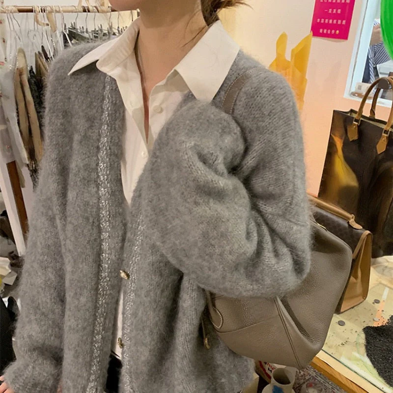 Christmas Gift Autumn Knit Cardigan Coat Female Preppy Style Long Sleeve Vintage Sweater Coat Office Lady Fashion Korean Coats Women - Deanwangkt