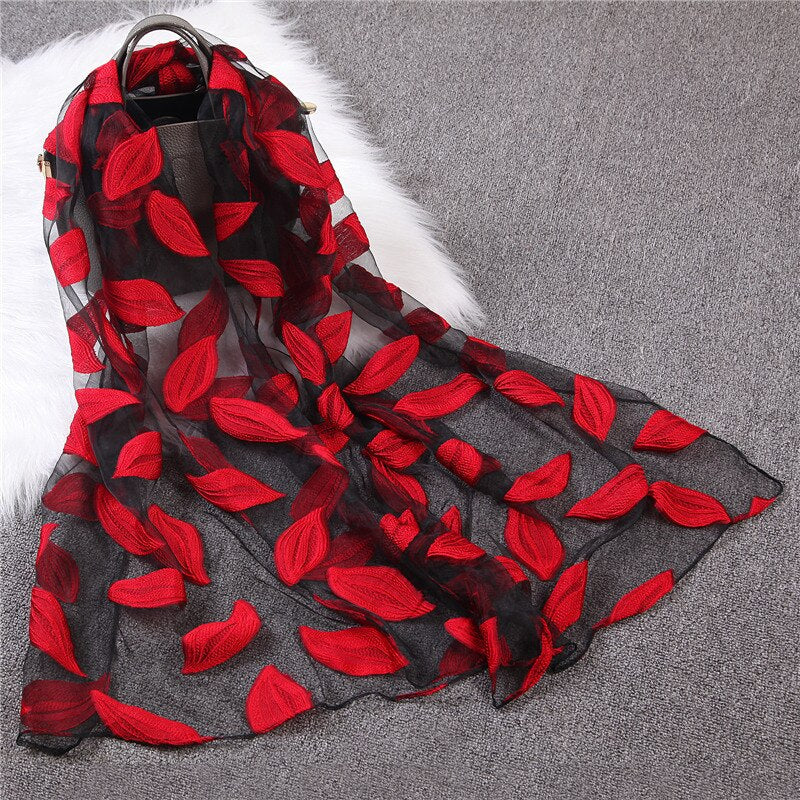 Christmas Gift Deanwangkt New Spring Summer Scarf Women Fashion Leaf Cut Flowers Scarves Elegant Lady's Beach Cove Up Winter Scarf For Women Shawl - Deanwangkt