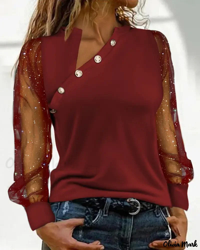 Deanwangkt - Shimmer Sheer Mesh Long Sleeve Top - Deanwangkt