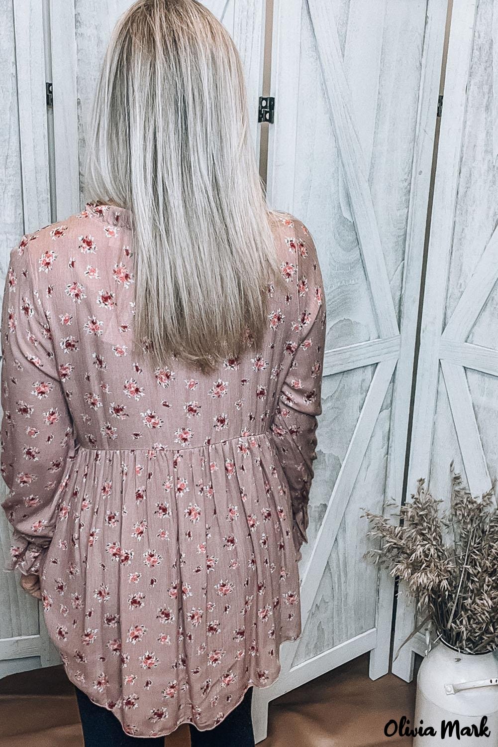Deanwangkt - Pink floral print babydoll blouse with ruffled collar - Deanwangkt