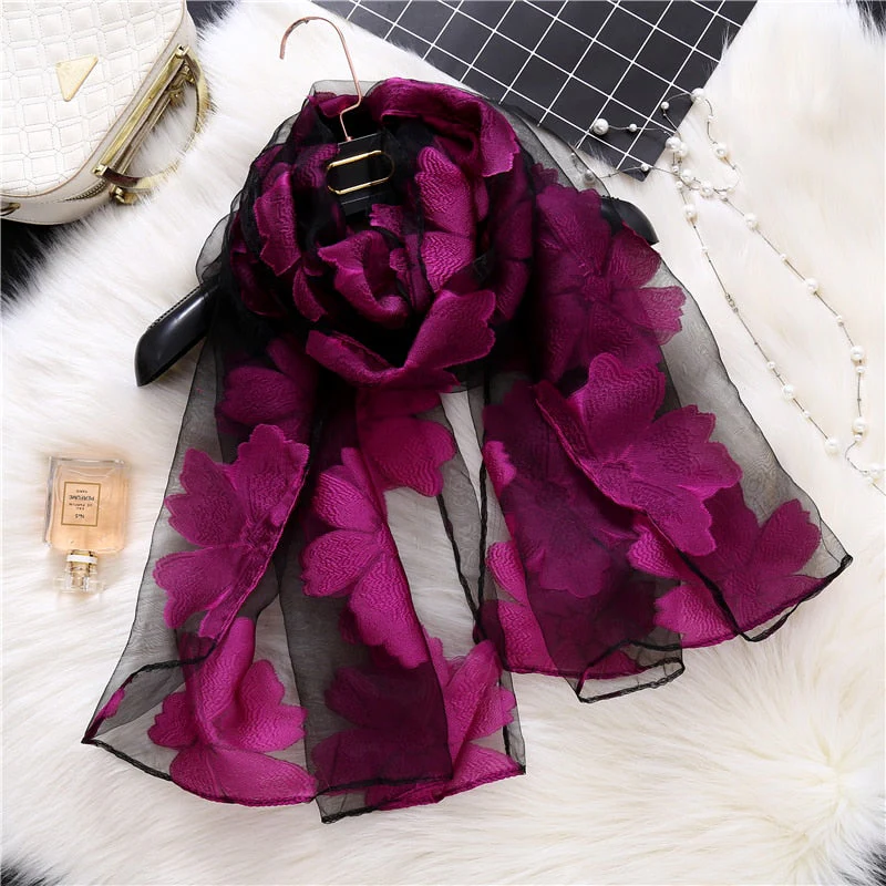 Christmas Gift Deanwangkt New Spring Summer Scarf Women Fashion Leaf Cut Flowers Scarves Elegant Lady's Beach Cove Up Winter Scarf For Women Shawl - Deanwangkt