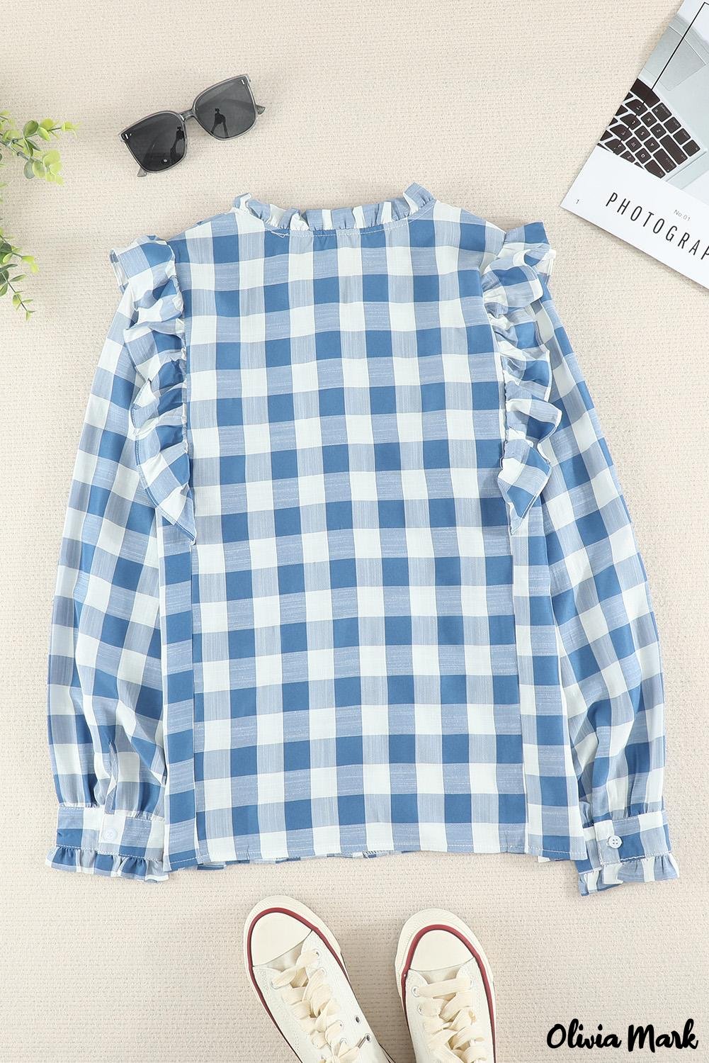 Deanwangkt - Sky blue checked ruffled button-down shirt - Deanwangkt