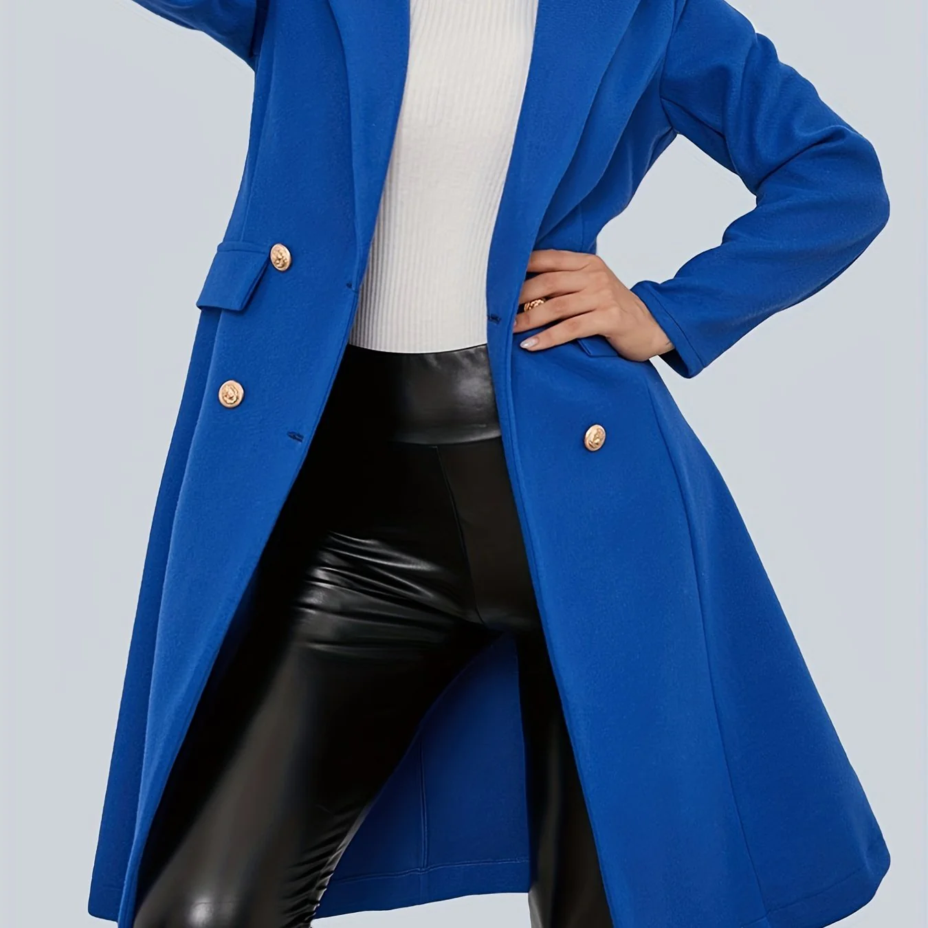 deanwangkt-1  Solid Double Breasted Lapel Overcoat, Versatile Long Sleeve Thermal Coat For Winter, Women's Clothing - Deanwangkt