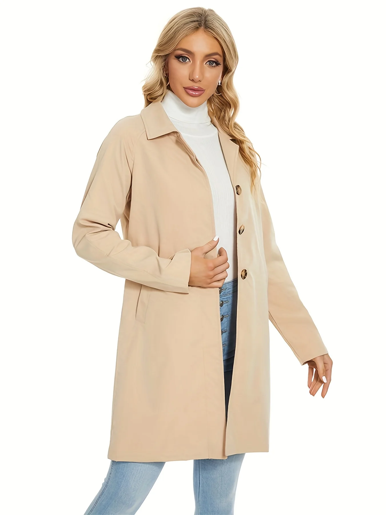 deanwangkt-1  Long Sleeve Oversized Trench Coat, Single-breasted Casual Outerwear, Women's Clothing - Deanwangkt