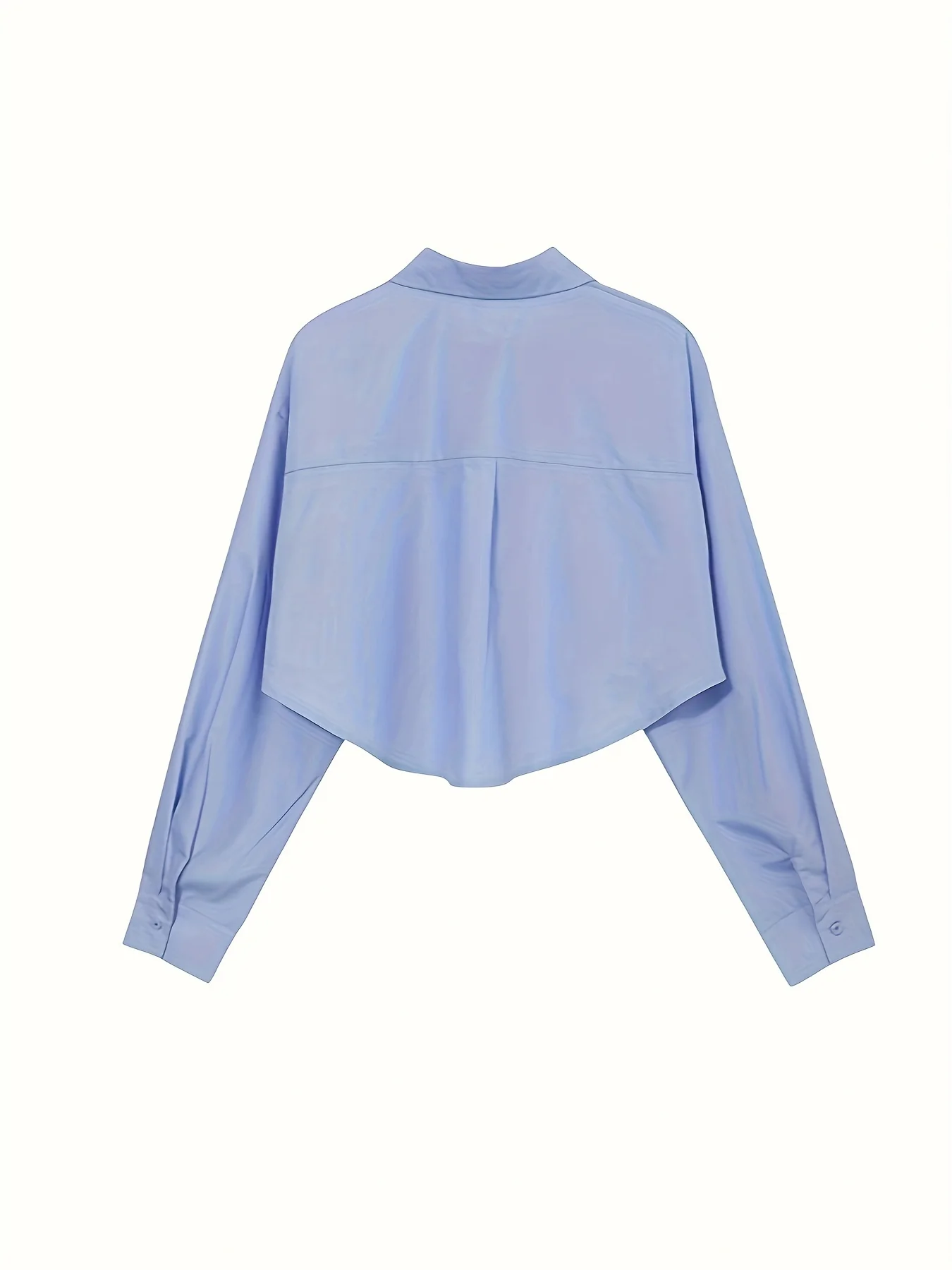 Solid Polo Collar Button Crop Shirt, Casual Long Sleeve Shirt For Spring & Fall, Women's Clothing - Deanwangkt