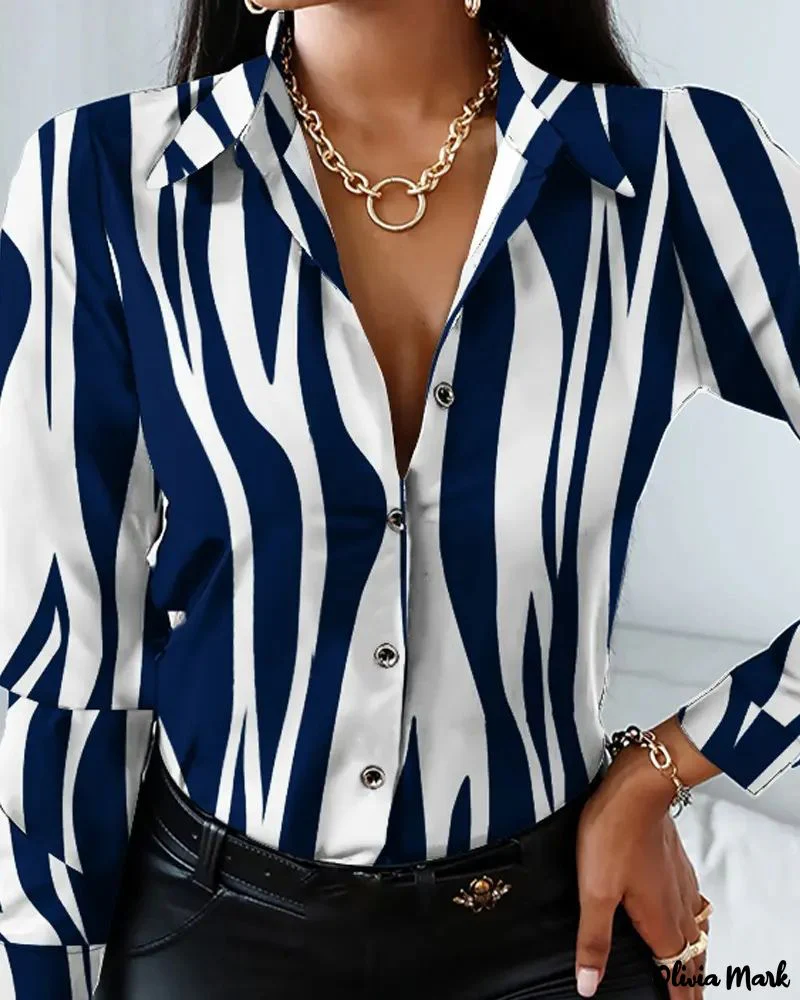 Deanwangkt - Striped Print Button-Up Long Sleeve Top - Deanwangkt