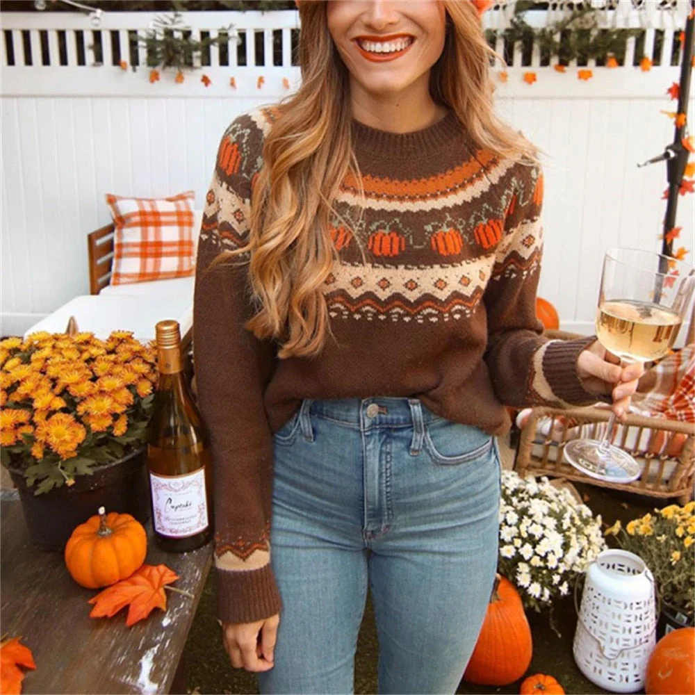 Christmas Gift Deanwangkt Women Vintage Striped Sweaters Long Sleeve Oversized Loose Winter Lazy Wind Plus Size Sweater Pullovers Knit Sweater Tops - Deanwangkt