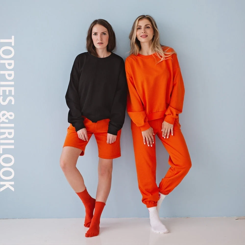 Christmas Gift Deanwangkt Casual Shorts Set Pants Suit Women Tracksuits Harajuku Sweatshirts Elastic Waist Pencil Pants High Waist - Deanwangkt