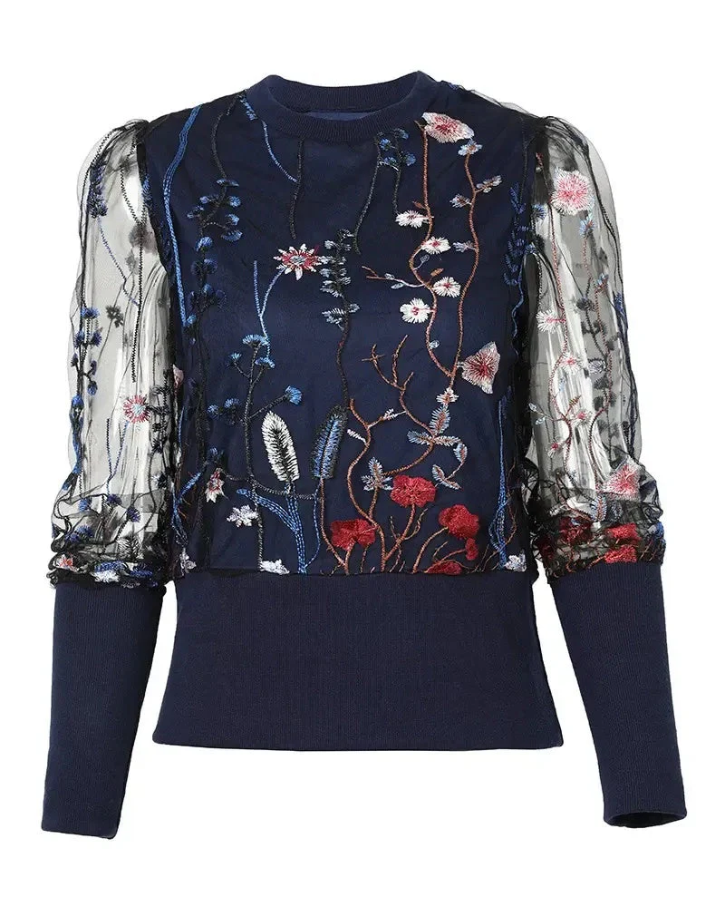 Deanwangkt - Sheer mesh top with embroidered floral print - Deanwangkt