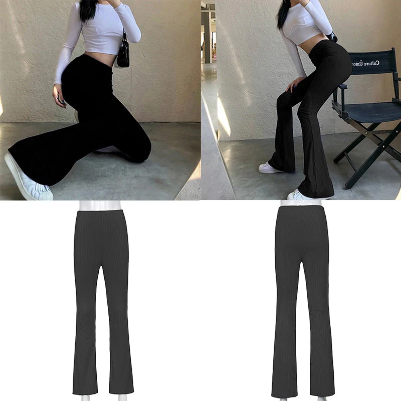 Casual Skinny Elastic High Waist Stretchy Sports Sweatpants Women Trousers Slit Fashion Flared Leggings Joggers Deanwangkt - Deanwangkt