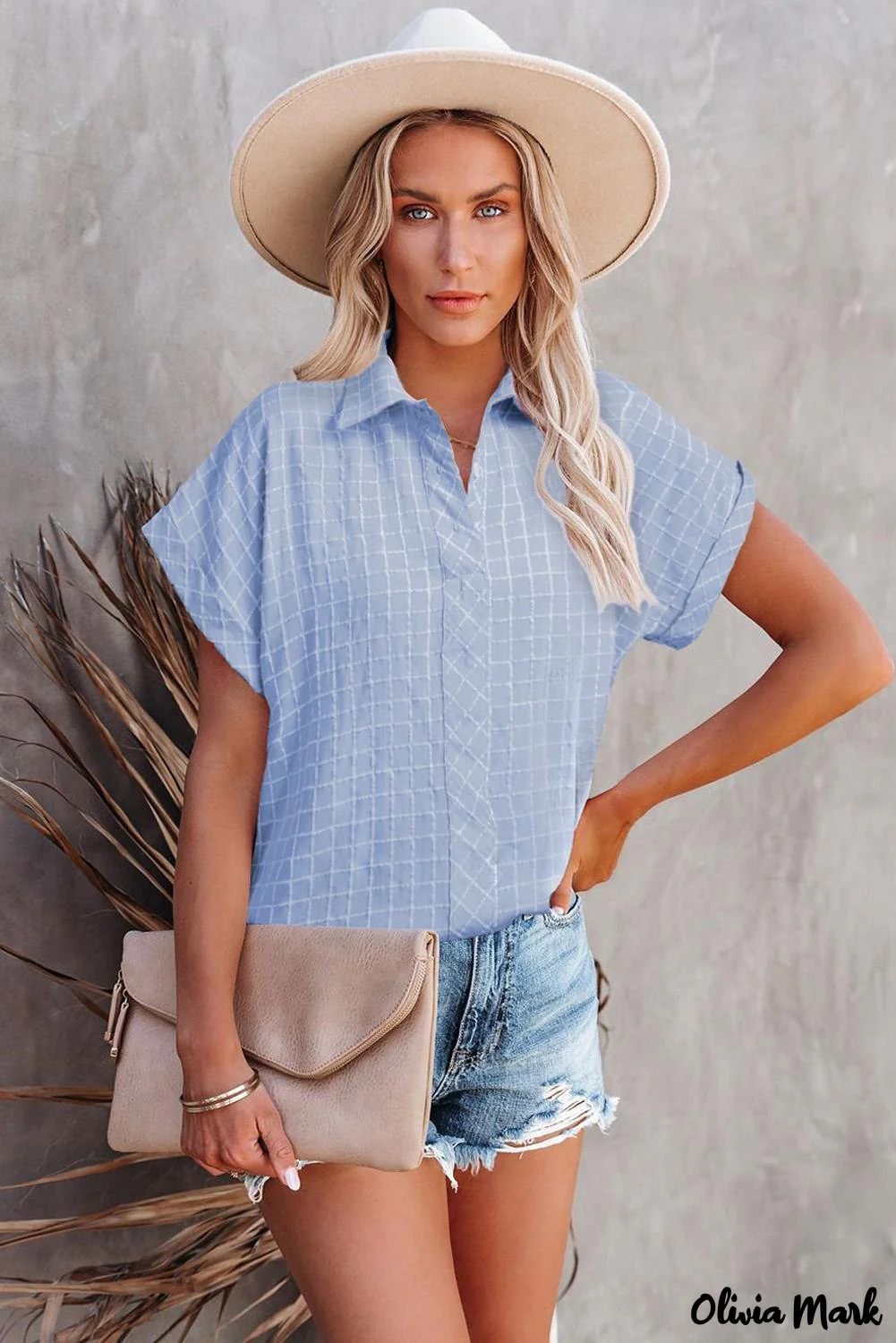 Deanwangkt - Sky Blue Check Rolled Short Sleeve Button Down Shirt - Deanwangkt