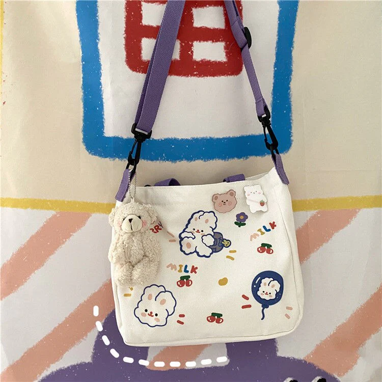 Bag female Deanwangkt new net red canvas bag female student Korean version messenger large capacity wild Harajuku small square bag female - Deanwangkt