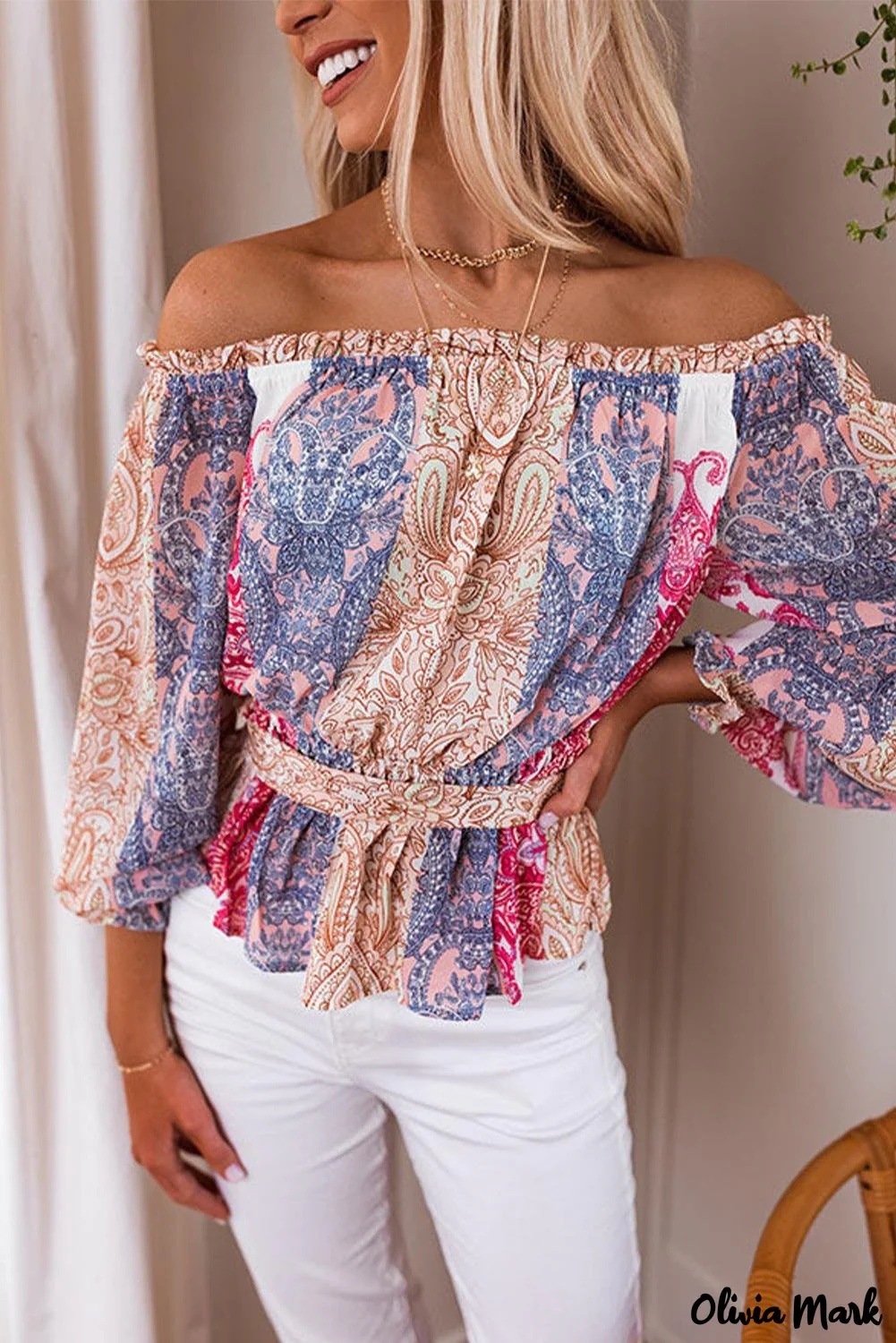 Deanwangkt - Multicolor Bohemian Floral Off Shoulder Blouse - Deanwangkt