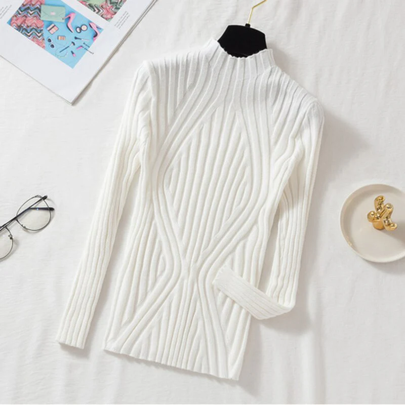 Christmas Gift Deanwangkt Autumn Rainbow Slim Solid Sweater Tops Pullover Knitted Sweater Women Casual Long Sleeve Office Lady Jumper Sweater 17041 - Deanwangkt
