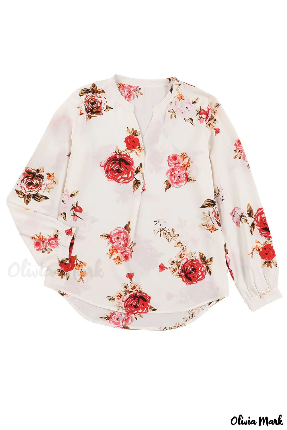 Deanwangkt - Beige Floral Print V-Neck Button Down Blouse - Deanwangkt