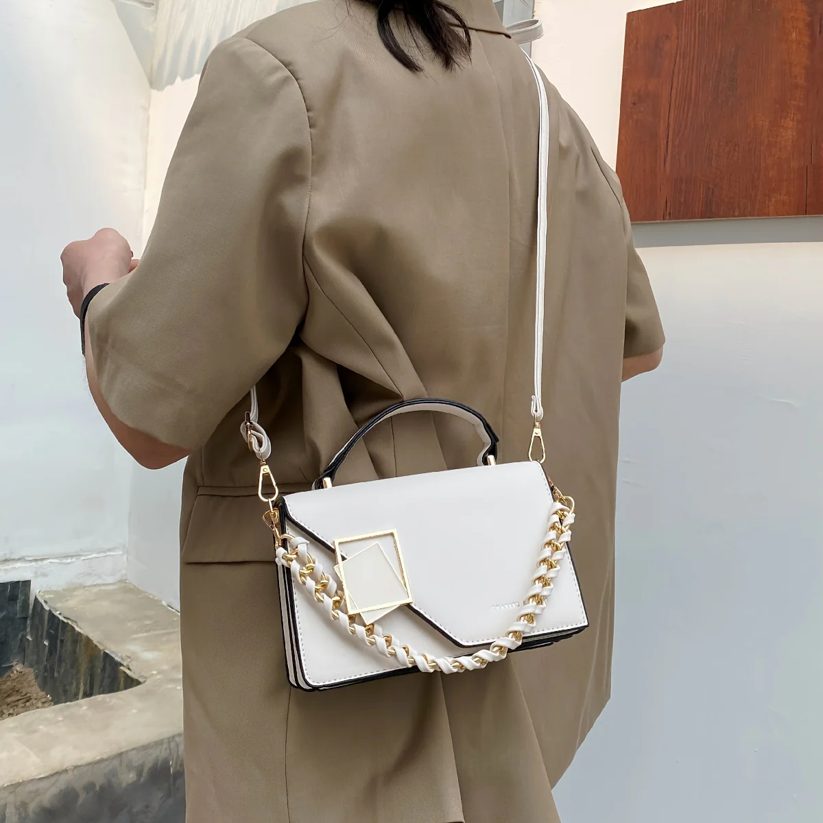 deanwangkt-1  Metal Decor Square Handbag, Mini Chain Flap Purse, Women's Faux Leather Crossbody Bag (7.9*5.1*3.1) Inch - Deanwangkt