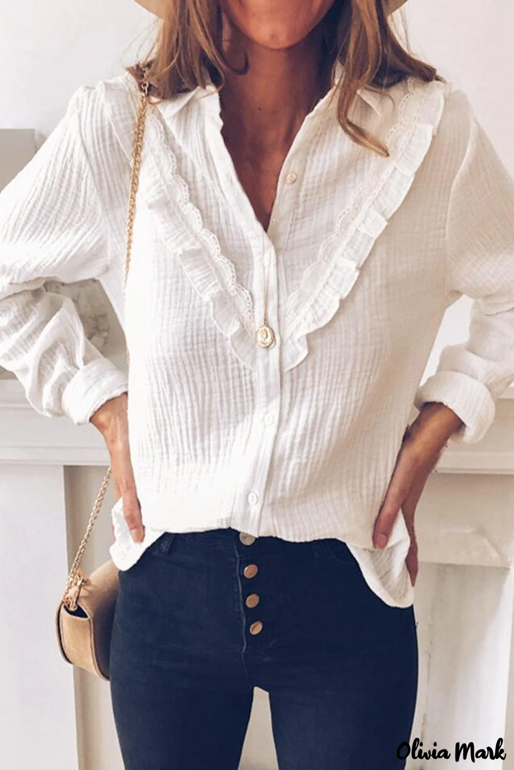 Deanwangkt - White Ruffle Crinkle Long Sleeve Shirt - Deanwangkt