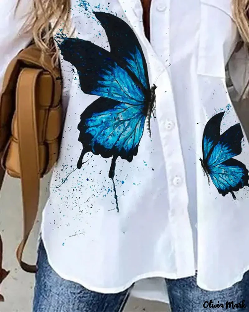 Deanwangkt - Butterfly Print Long Sleeve Button Down Shirt - Deanwangkt