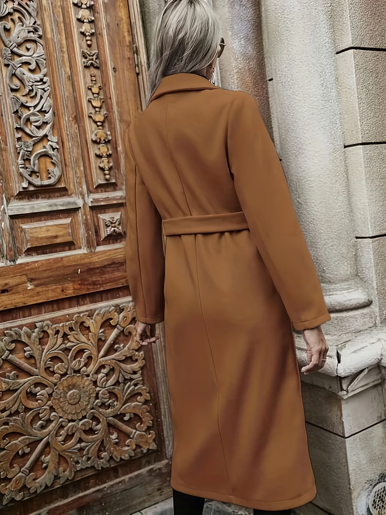 deanwangkt-1  Solid Long Length Trench Coat, Elegant Long Sleeve Versatile Outerwear, Women's Clothing - Deanwangkt