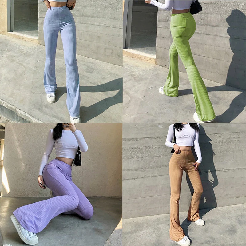 Casual Skinny Elastic High Waist Stretchy Sports Sweatpants Women Trousers Slit Fashion Flared Leggings Joggers Deanwangkt - Deanwangkt