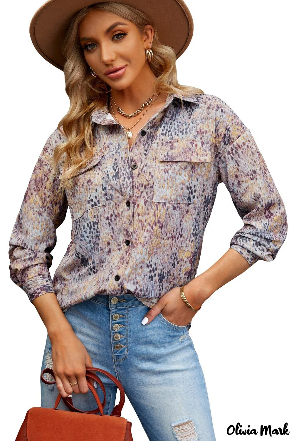 Deanwangkt - Brown printed long sleeve shirt with buttons and pockets - Deanwangkt