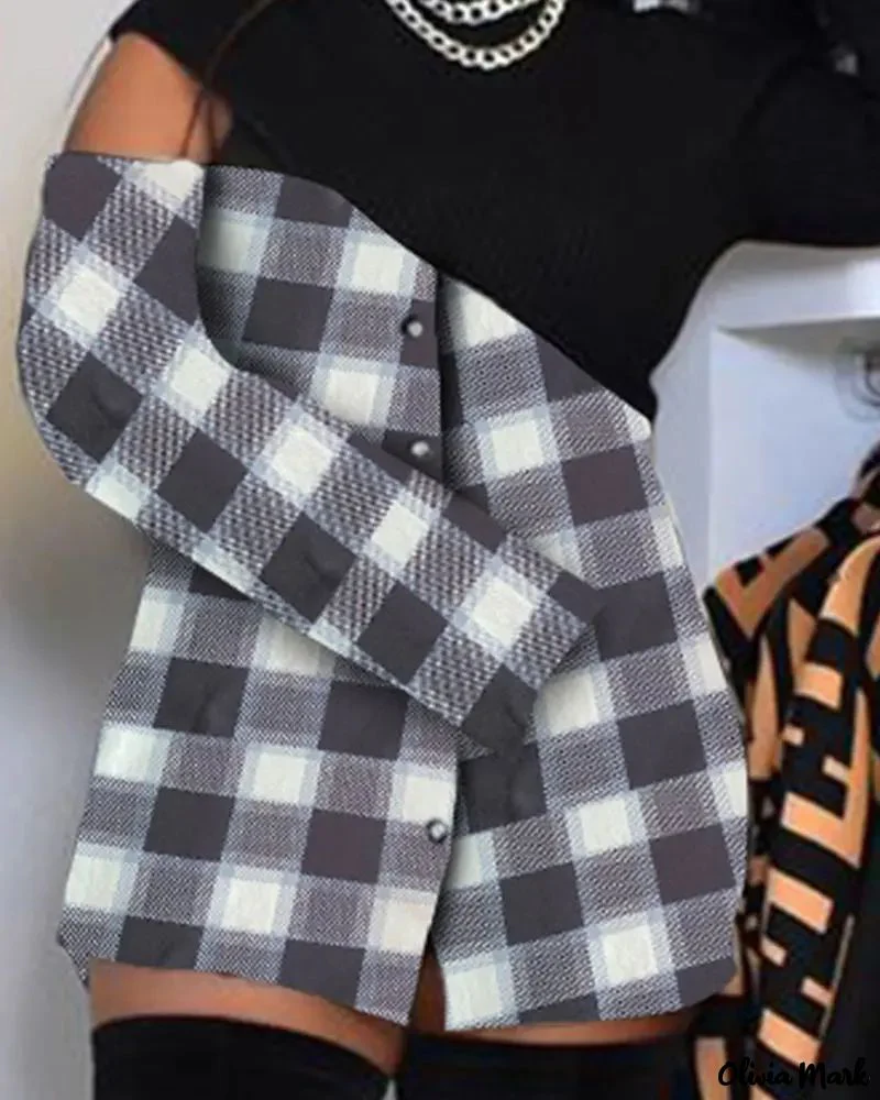 Deanwangkt - Plus Size Plaid Print Patchwork Zipper Long Sleeve Top - Deanwangkt