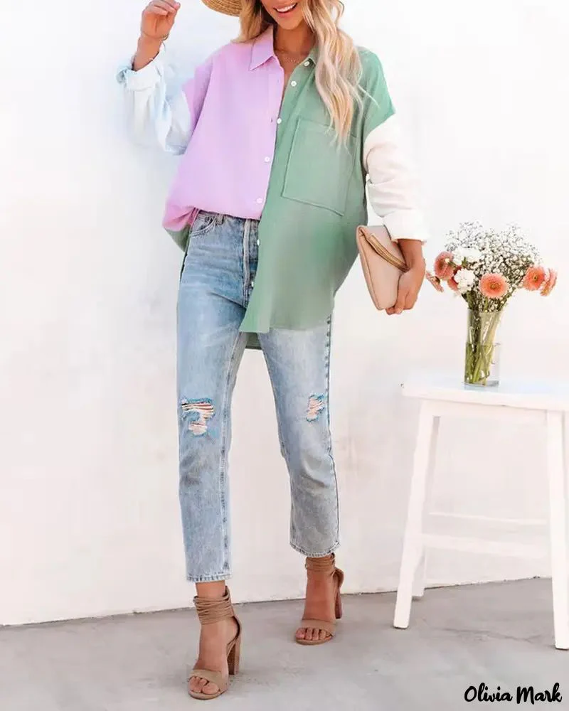 Deanwangkt - Color Block Long Sleeve Button Down Shirt - Deanwangkt