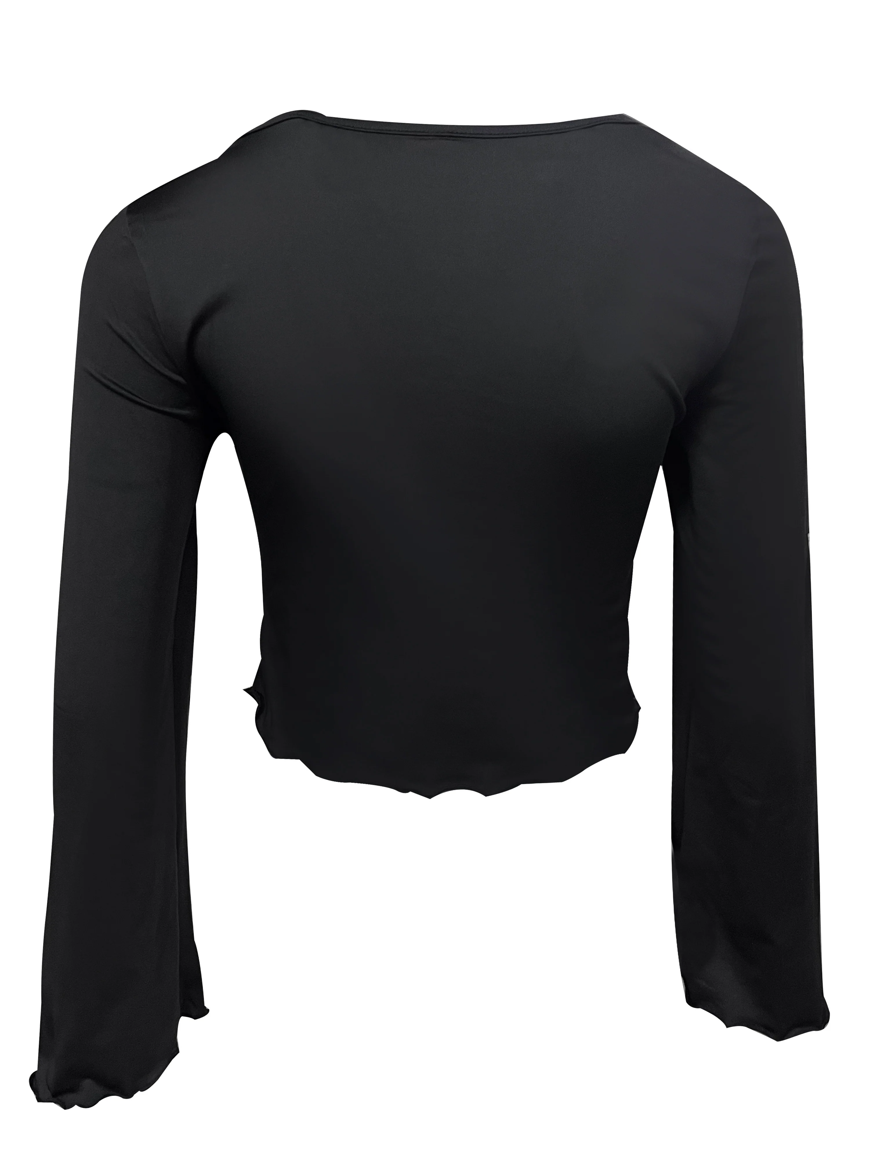 deanwangkt-1  Hanky Hem Twist Front Top, Elegant Flare Sleeve T-Shirt For Spring & Fall, Women's Clothing - Deanwangkt