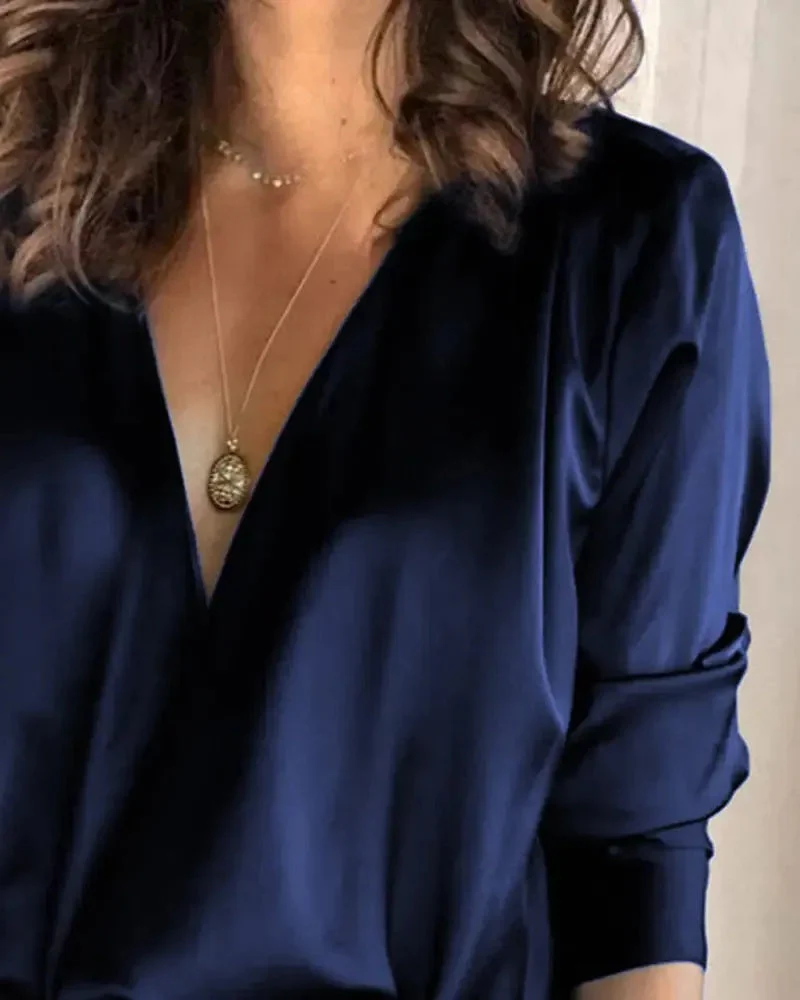 Deanwangkt - V-neck satin top with long sleeves - Deanwangkt