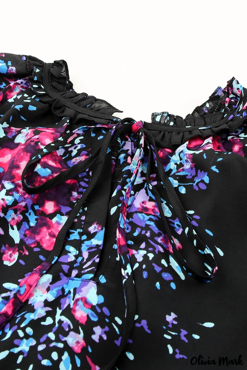 Deanwangkt - Black Tie-Dye Print Split V-Neck Butterfly Sleeve Blouse - Deanwangkt