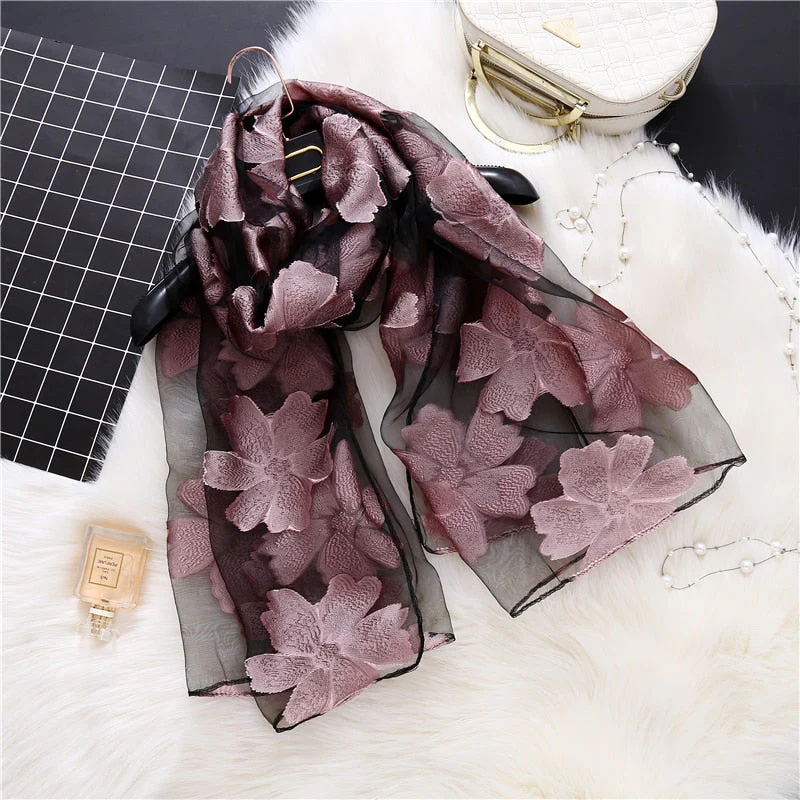 Christmas Gift Deanwangkt New Spring Summer Scarf Women Fashion Leaf Cut Flowers Scarves Elegant Lady's Beach Cove Up Winter Scarf For Women Shawl - Deanwangkt
