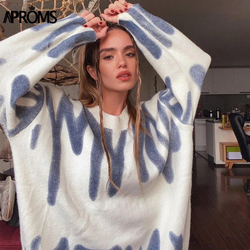 Christmas Gift Aproms Elegant Green Striped Print Oversized Pullovers Women Winter O-Neck Loose Long Sweaters Streetwear Warm Outerwear Deanwangkt - Deanwangkt