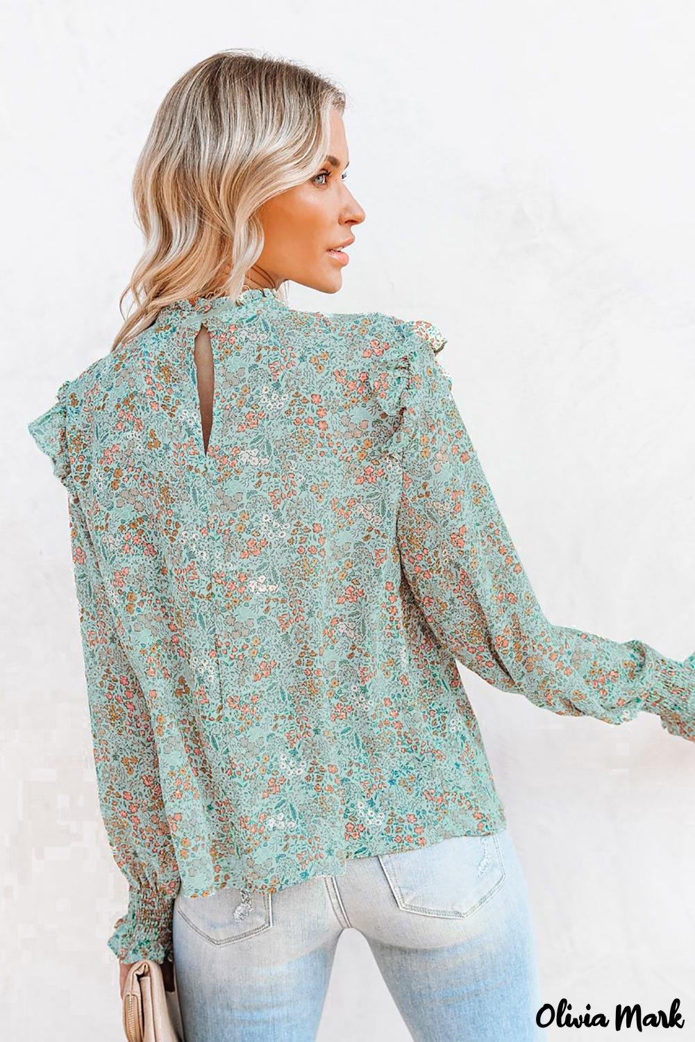 Deanwangkt - Floral Print Ruffle Long Sleeve Blouse - Deanwangkt