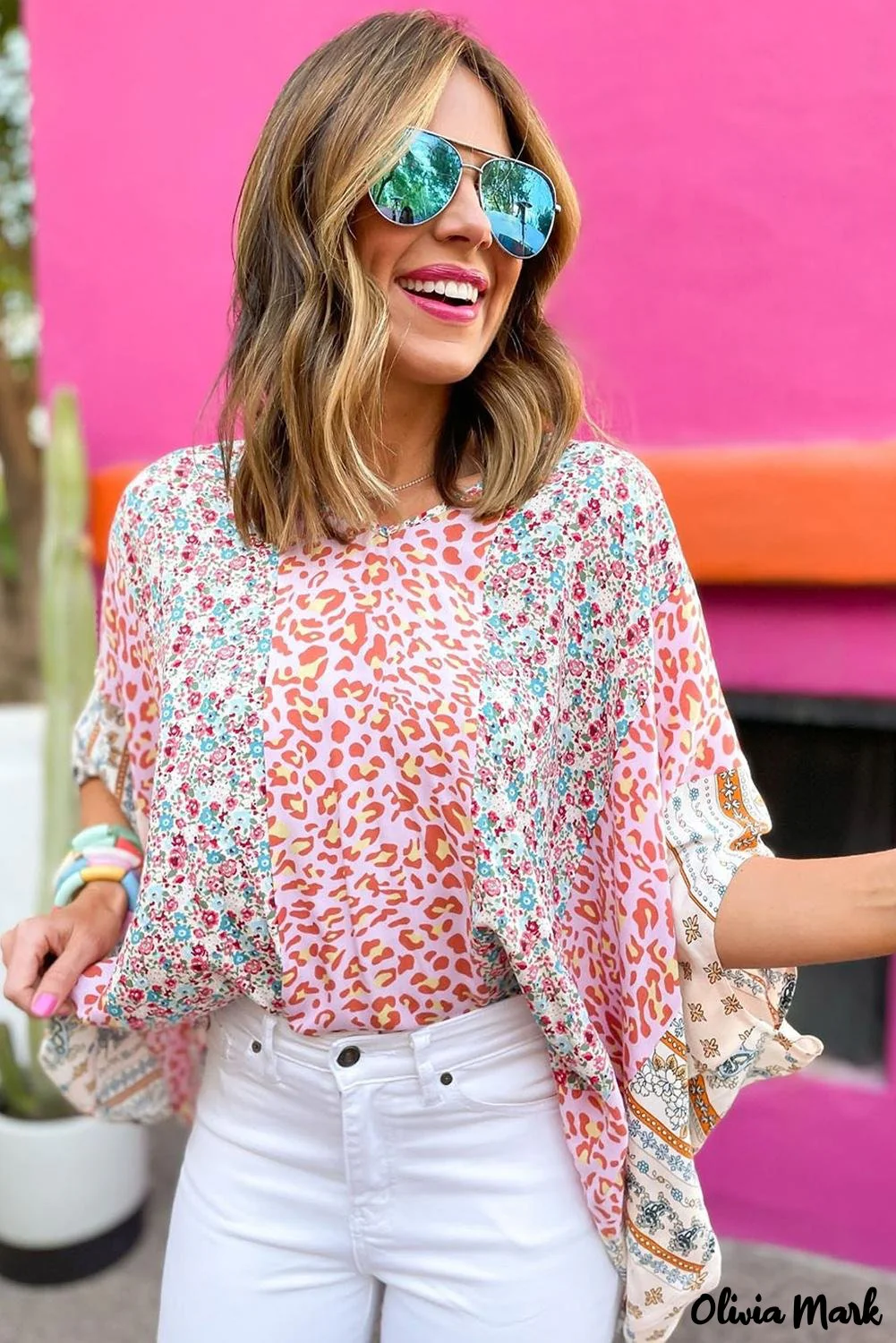 Deanwangkt - Multicolor Mixed Floral Animal Print Cape Top - Deanwangkt