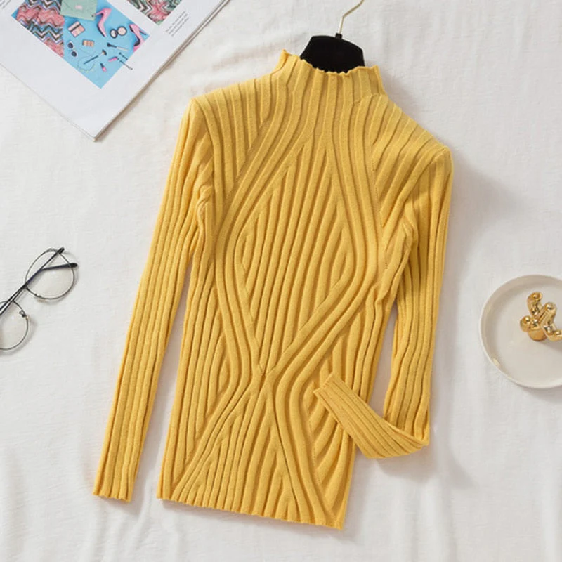 Christmas Gift Deanwangkt Autumn Rainbow Slim Solid Sweater Tops Pullover Knitted Sweater Women Casual Long Sleeve Office Lady Jumper Sweater 17041 - Deanwangkt