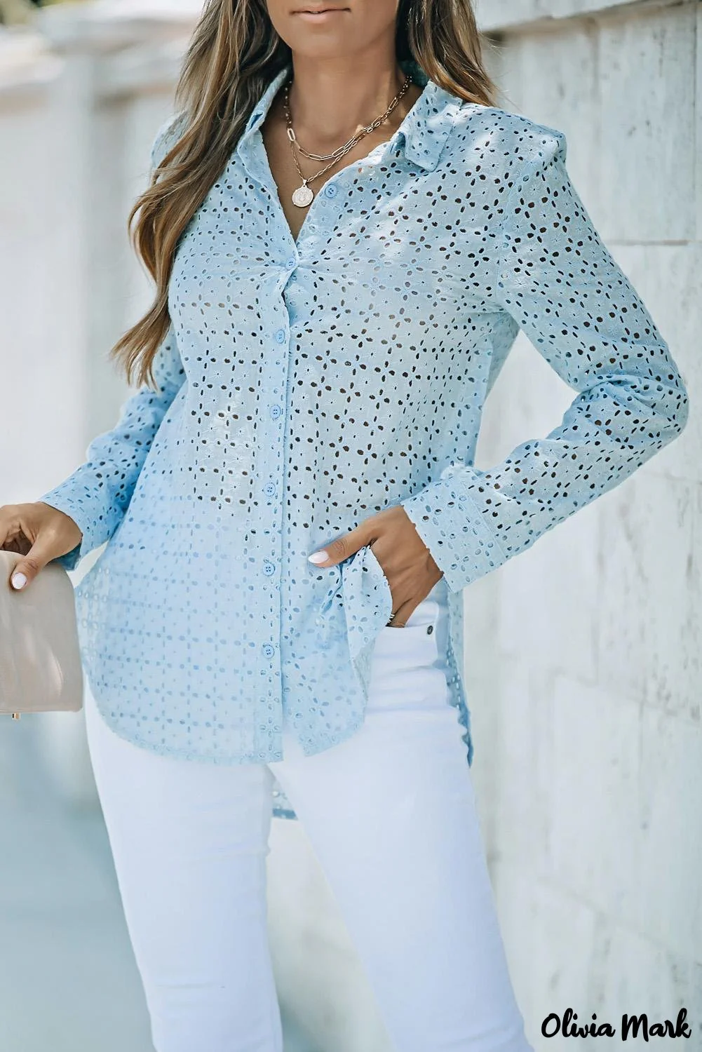 Deanwangkt - Black Hollow Out Floral Eyelet Long Sleeve Shirt - Deanwangkt