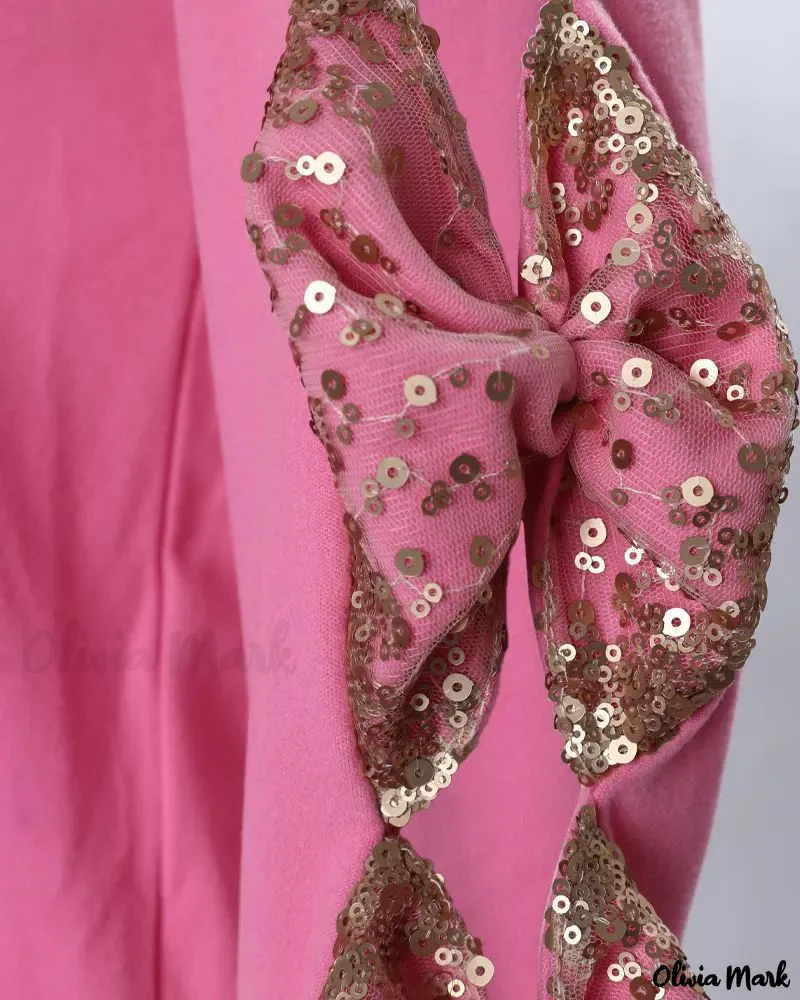 Deanwangkt - Ribbed Long Sleeve Top with Contrast Sequin Bow Decor - Deanwangkt