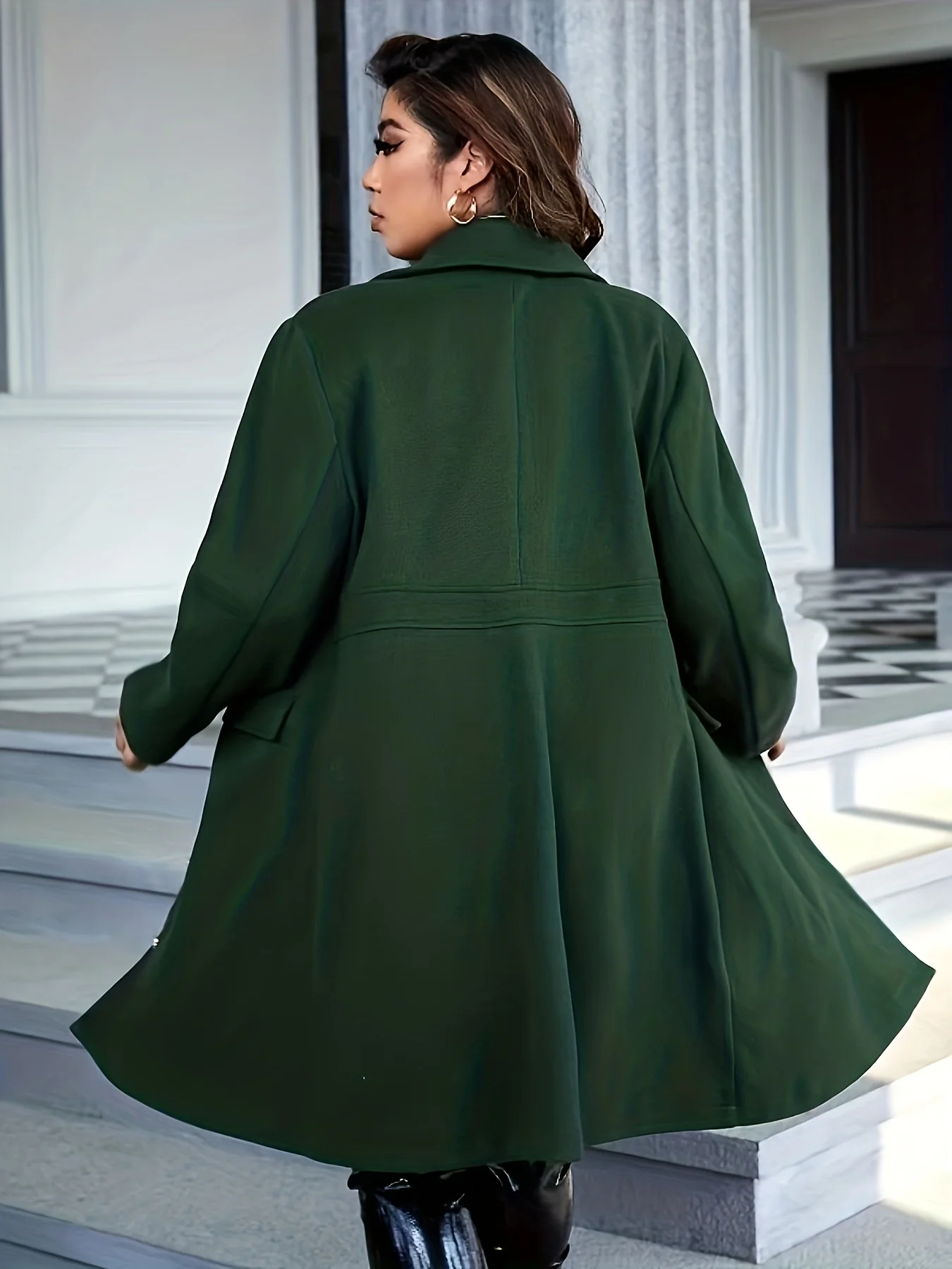 deanwangkt-1  Plus Size Elegant Coat, Women's Plus Solid Long Sleeve Button Up Lapel Collar Longline Woolen Coat With Flap Pockets - Deanwangkt