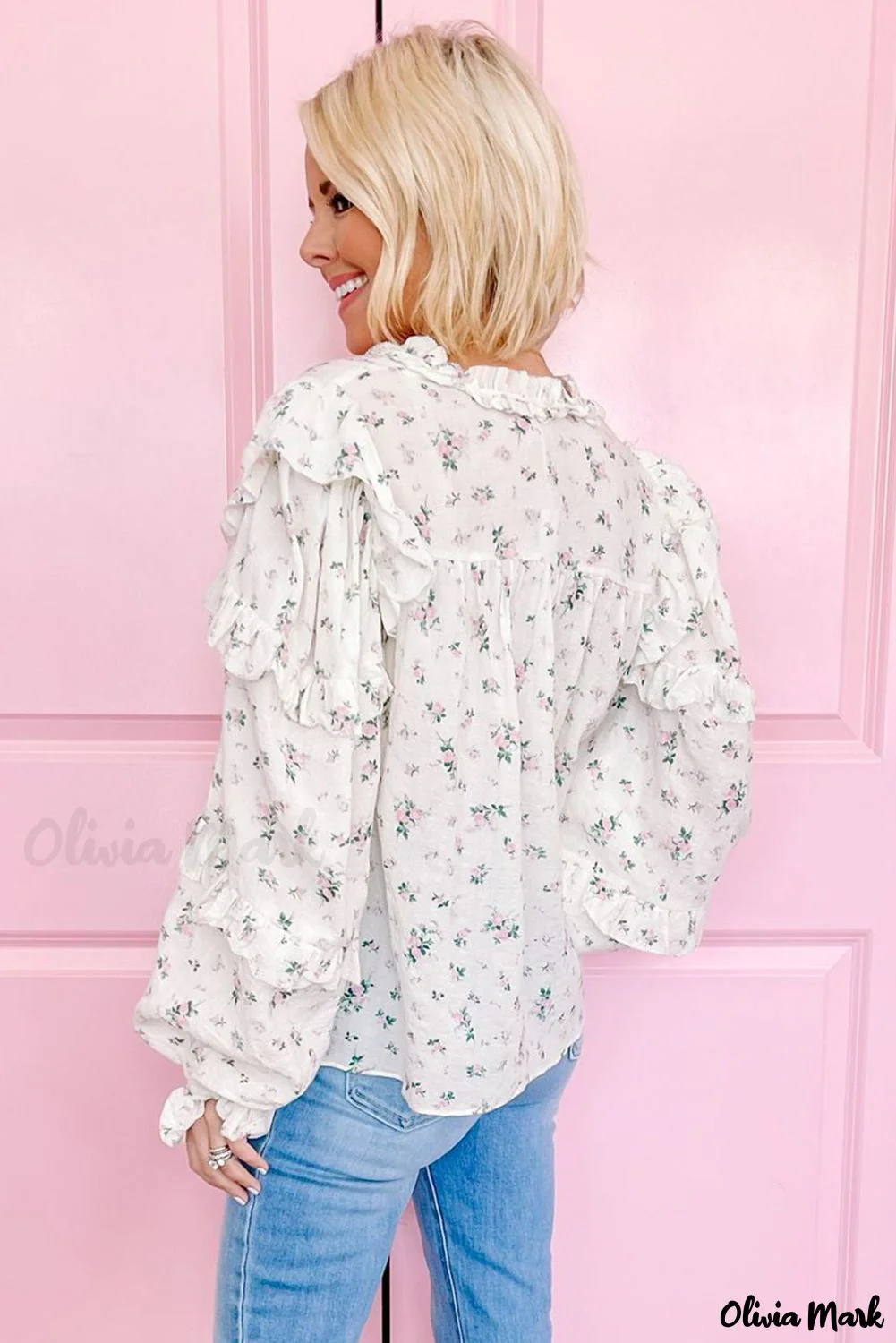 Deanwangkt - White Floral Ruffled Ruffled Floral Blouse - Deanwangkt