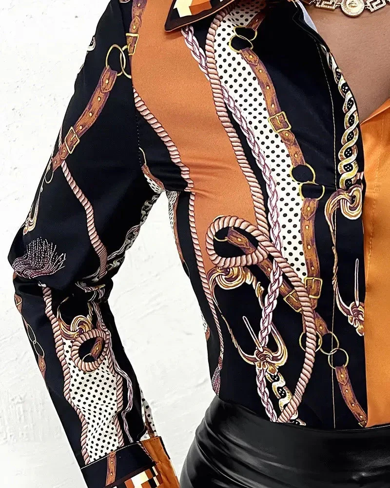 Deanwangkt - Chain Print Long Sleeve Button Down Shirt - Deanwangkt
