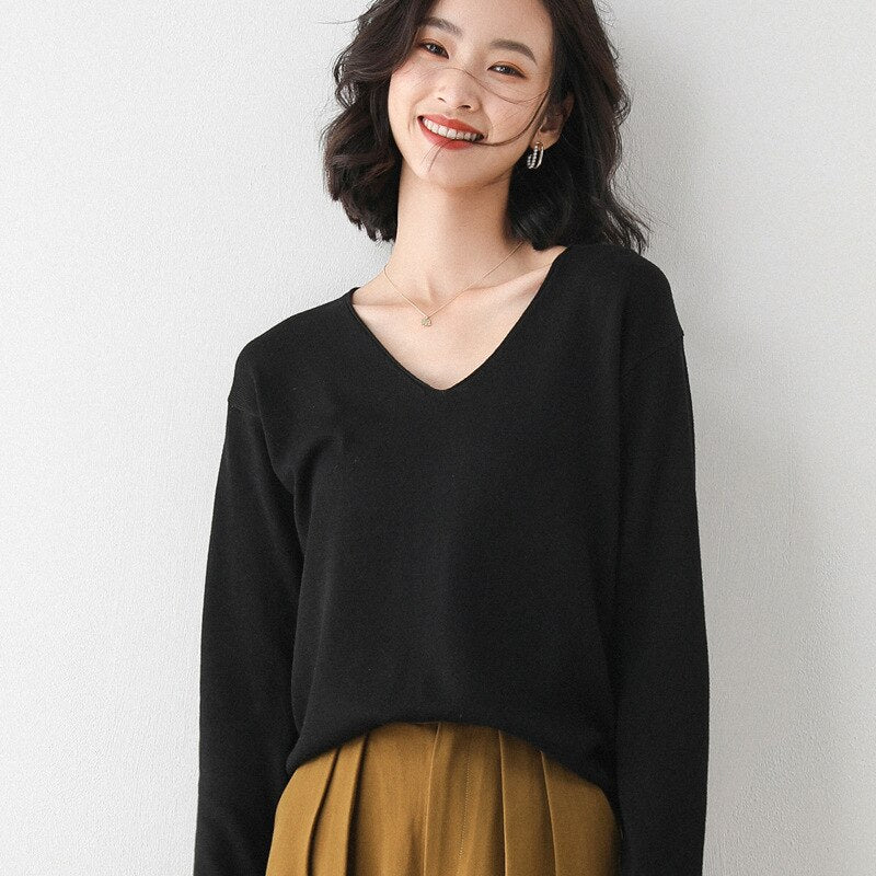 Christmas Gift Deanwangkt Autumn Winter Thin Sweater Women Knitted Sweater Fashion Crew-V-neck  Ladies Winter Sweater Korean College Style - Deanwangkt