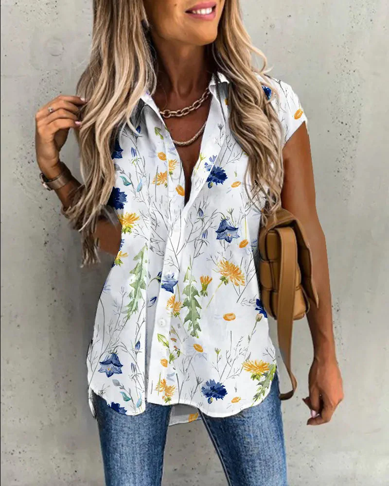 Deanwangkt - Floral Print Short Sleeve Button Down Shirt - Deanwangkt