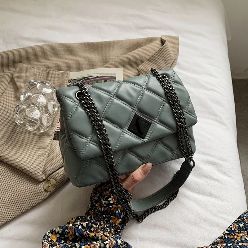 Back To College Deanwangkt Embroidery Thread Small PU Leather Crossbody Bags For Women Hit Women's Luxury Branded Trending Chain Shoulder Handbags - Deanwangkt