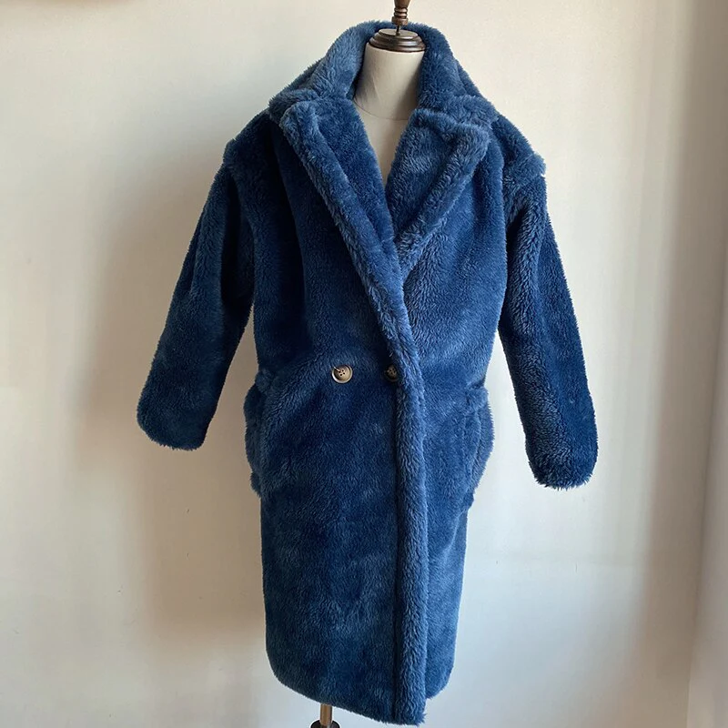 Christmas Gift Deanwangkt Winter Thicken Warm Faux Fur Teddy Coat Women Fashion Basic Lambswool Oversized Jacket Coats Street Fluffy Long Overcoat - Deanwangkt